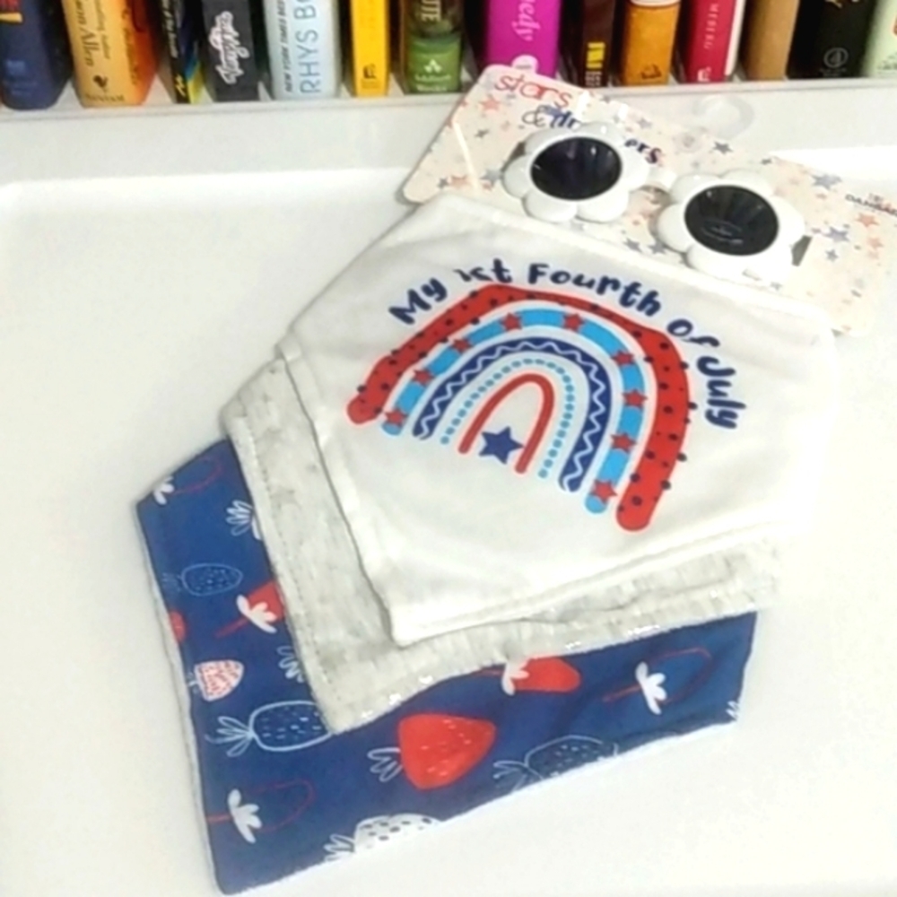 STARS & DREAMERS GIRL'S JULY 4TH SUNGLASSES AND BANDANA BIBS 4 PIECE SET…